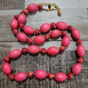 Joan Rivers Pink Tropical Wood Bead Necklace
